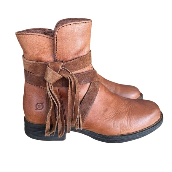 BORN Perl Brown Leather Ankle Boots Suede Tassel Western Boho Coastal Cowgirl 6 - Picture 3 of 12